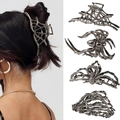 Pince à cheveux gothique main de squelette et toile d'araignée en alliage argent - Ensemble 6