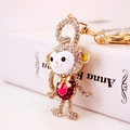 Sparkling crystal encrusted monkey keychain in gold finish with purple heart stone - Cartoon Monkey Shape (YS089) / 7.6*4.1 / Purplish Red