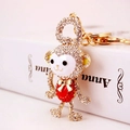 Crystal monkey keychain with red rhinestone body and gold bow accessory - Cartoon Monkey Shape (YS089) / 7.6*4.1 / Red