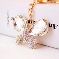 Porte-clés papillon doré avec cristaux brillants pour accessoire de sac à main de femme - Blanc