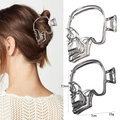 Pince à cheveux gothique tête de mort en alliage argenté poli pour look Halloween - Ensemble 12
