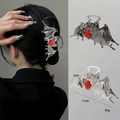 Pince à cheveux gothique chauve-souris argentée avec gemme rouge pour Halloween - Ensemble 13