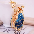 Kreativer Golfbag Schlüsselanhänger mit blauen Strasssteinen und goldener Metallschließe - Blau