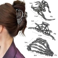 Pinces à cheveux gothiques en alliage argenté avec motifs araignée et main de squelette - Ensemble 25