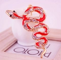 Porte-clés serpent artistique en émail rouge et strass brillants pour sacs à main - Rouge