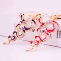 Exquisite golden snake keychain with rhinestones and colorful enamel textures - Random Color