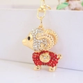 Golden zodiac sheep keychain with red crystals and lucky coin charm decoration - Red