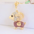 Sheep keychain pendant in gold-tone metal with purple and white sparkling rhinestones - Purple