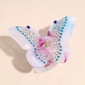 Detail of butterfly hair claw with purple marble texture and sparkling blue rhinestones - Blue White Purple