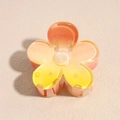 Detailed macro view of a yellow gradient frangipani hair claw with high-gloss finish - 4cm / Flower Orange Yellow