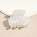 Detail view of cream white acetate hair claw with iridescent texture and glossy finish - Glossy White