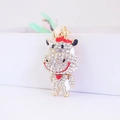 Porte-clés vache mignon avec plaquage doré et pendentif orné de cristaux brillants - Blanc