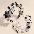Elegante cerchietto in rete bianco avorio con farfalla di strass neri e nastri lunghi - Cerchietto Bianco Sporco