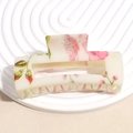 Detail of floral hollow rectangle hair claw clip with pink cherry blossom pattern - Beige Large Floral