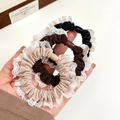 Three-piece set of lace-edged hair scrunchies in black, brown, and beige colors - Tricolor Combination