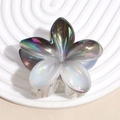 Macro shot of iridescent plumeria hair claw clip with a pearlescent finish on a white tray - Dark Gray