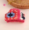 Handmade crochet hair claw clip with vintage floral pattern in pink and red yarn - Rose Red Hair Claw