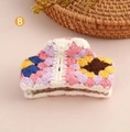 Handmade crochet floral headband with pink and yellow knitted flower pattern - White Purple Pink Hair Claw