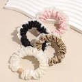 Lace-trimmed silk scrunchie set in pink black champagne and cream colors - Four Colors Combination
