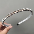 Double row crystal headband with smoky gray beads and iridescent stones on a slim band - Gray