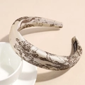 Detail of padded headband featuring Toile de Jouy print and handmade inner label - Cream Dark Brown Toile