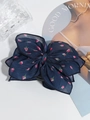 Große dunkelblaue Haarklammer mit Netz-Schleife und elegantem rosa Rosenmuster - Rosa Rosenknospe Schleifenstil / Blau