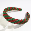 Detail of red and green glitter woven Christmas headband with sponge padding texture - Flat Red Green