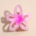 Detailed close-up of a pink gradient flower hair claw clip with golden metal spring - Gradient Rose Red