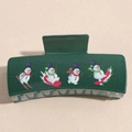 Detalle de pinza para el pelo verde mate con ilustración de muñeco de nieve - Cuatro Muñecos De Nieve