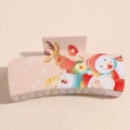 Detalle del clip de pelo rosa navideño con motivos de muñeco de nieve y renos - Reno Muñeco De Nieve Amarillo