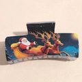 Dettaglio di un fermaglio per capelli rettangolare con Babbo Natale e renne - Renna Notte Stellata