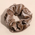 Detail of velvet scrunchie showing rich texture and neat stitching in brown coffee tones - Khaki