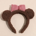 Diadema de felpa con estampado de leopardo, lazo de cuadros rojos y orejas - Orejas de Oso Lazo Rojo