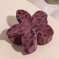 Detail of purple flocked flower hair claw clip with leopard spots and soft matte texture - Lily Flower Purple
