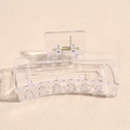 Dettaglio della molletta per capelli quadrata trasparente con molla in metallo dorato e denti - Trasparente