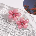 Detailed close-up of pink camellia hair claws with rhinestones and golden metal clips - Single Flower Style / 1 Pair Pack / Pink
