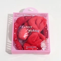 Red plush bow headband set with wristbands and makeup sponge in a pink gift box - Bowknot Hairband Set / Red