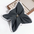 Detail of grey fabric scrunchie with white lace edges and star shape layered design - Square Dark Gray