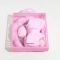 Pink plush headband with wristbands and makeup sponge in a transparent gift box - Bowknot Hairband Set / Pink