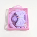 Purple plush spa headband and wristband set in a clear plastic gift display box - Bowknot Hairband Set / Purple