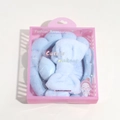 Light blue sponge headband and wristband set with makeup egg in a pink gift box - Bowknot Hairband Set / Blue