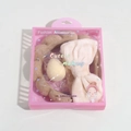 Brown teddy fleece headband and bow wristband set in a pink transparent gift box - Bowknot Hairband Set / Khaki