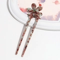 Detail of acetate flower hair pin with green gemstone and marble texture pattern - Brown Green