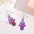 Rainbow plated stainless steel Hamsa Hand earrings with cutout patterns and eye detail - Hamsa Hand Hollow Eye Style