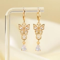 Elegant gold butterfly drop earrings featuring shimmering cubic zirconia and pear-cut charms - Gold (CZ60)