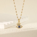 Collana placcata oro 18K con pendente occhio del diavolo e corona con zirconi - Catena a Labbro (NE219)