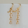 Elegant gold-plated drop earrings with four square zircons and minimalist hook design - Gold (CZ124)