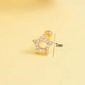 7mm gold stainless steel star stud earring featuring white zircon pavé and screw ball back - Star Style (es214-2)