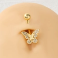 Piercing de ombligo de mariposa dorada con circonitas en modelo anatómico - Dorado