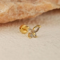 Piercing a farfalla dorato con cristalli scintillanti su pietra naturale calda - Forma di Farfalla (es331-2)